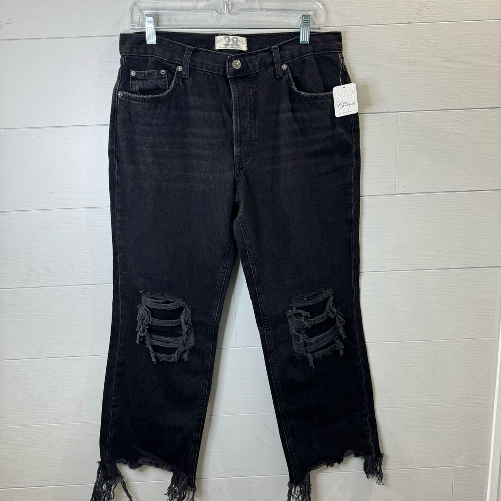 Free People Charcoal Distressed Straight Leg Pants